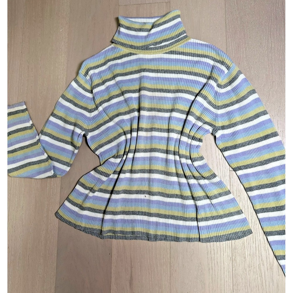 Vintage Turtleneck Sweater Striped Ribbed Cotton Classic 90s Y2k Liz Claiborne L